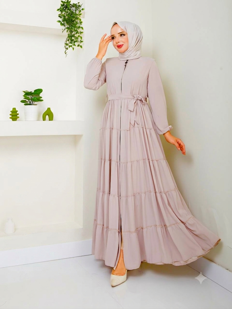 Bej 5 Kat Büzgülü Mevlana Model Ferace -