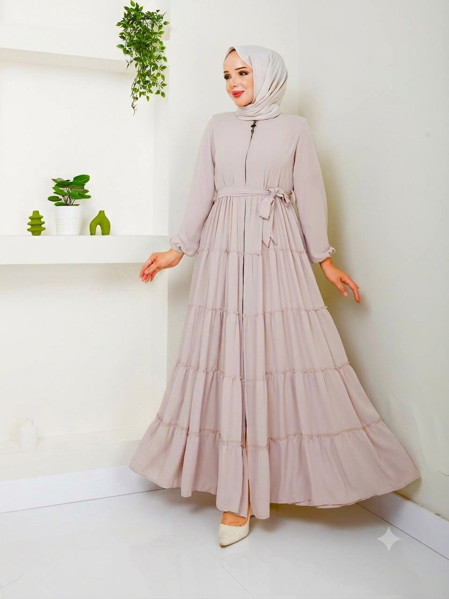 Bej 5 Kat Büzgülü Mevlana Model Ferace -
