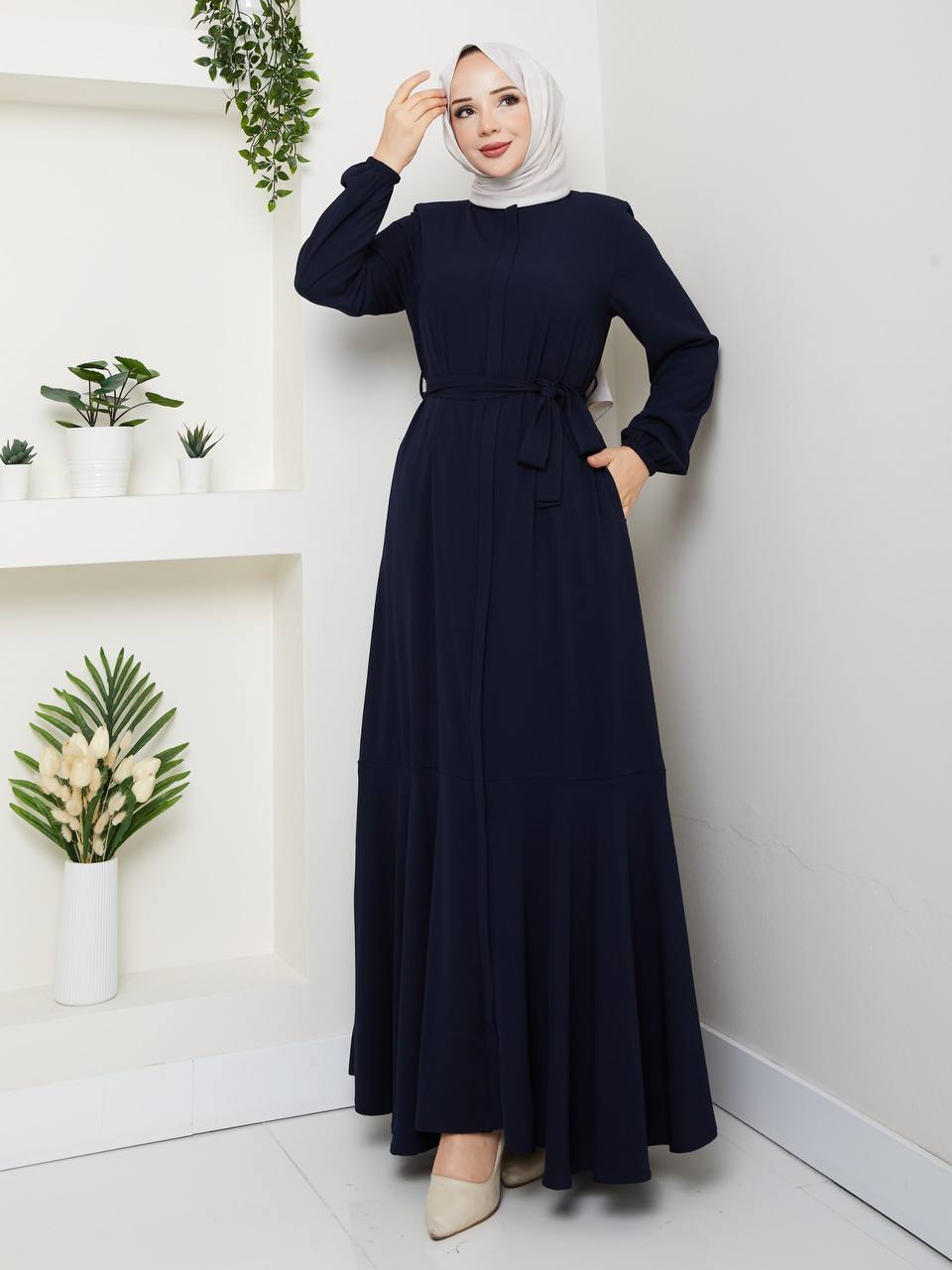 Lacivert Safir Medine İpeği Ferace - #L-115