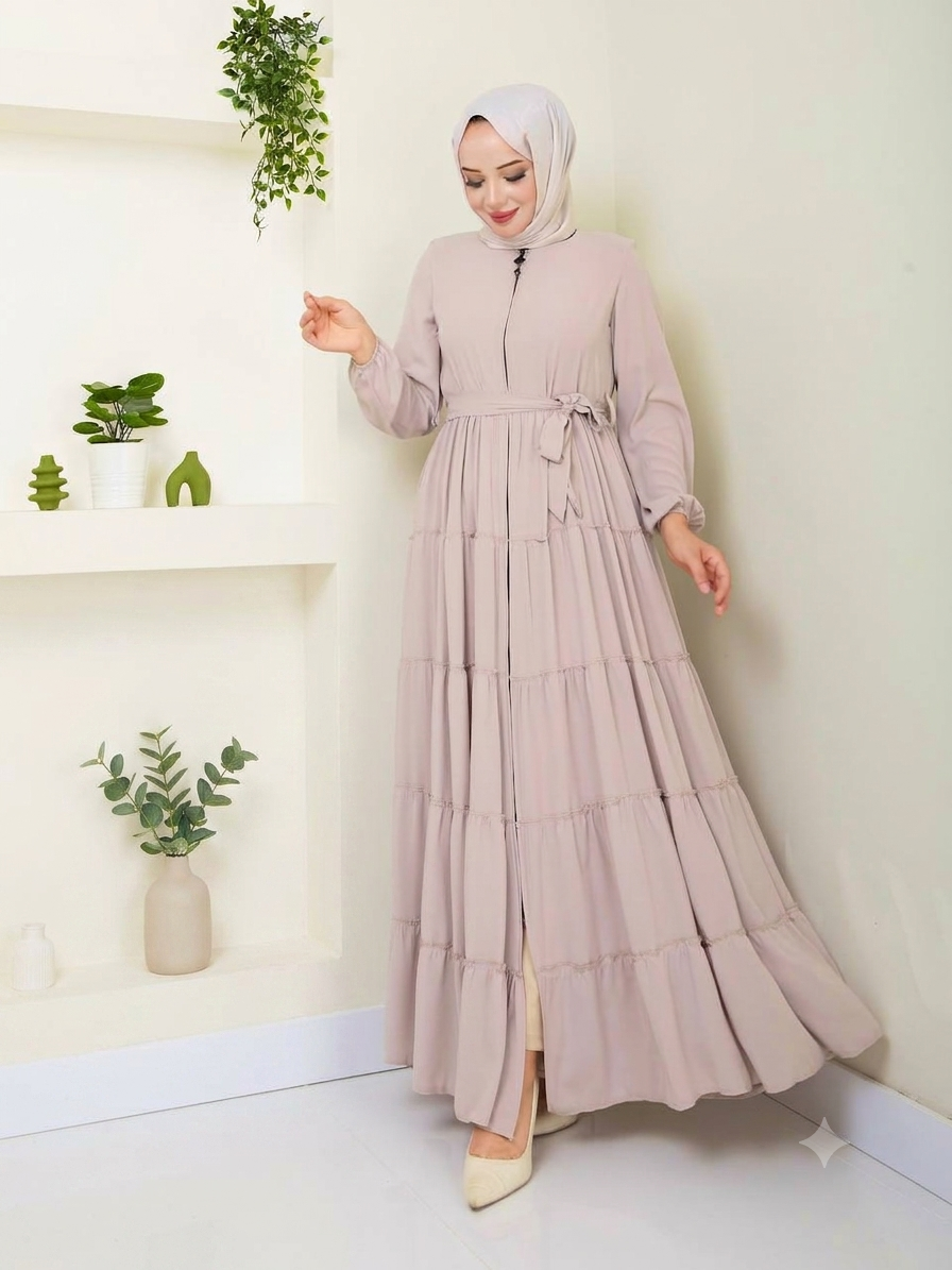 Bej 5 Kat Büzgülü Mevlana Model Ferace -