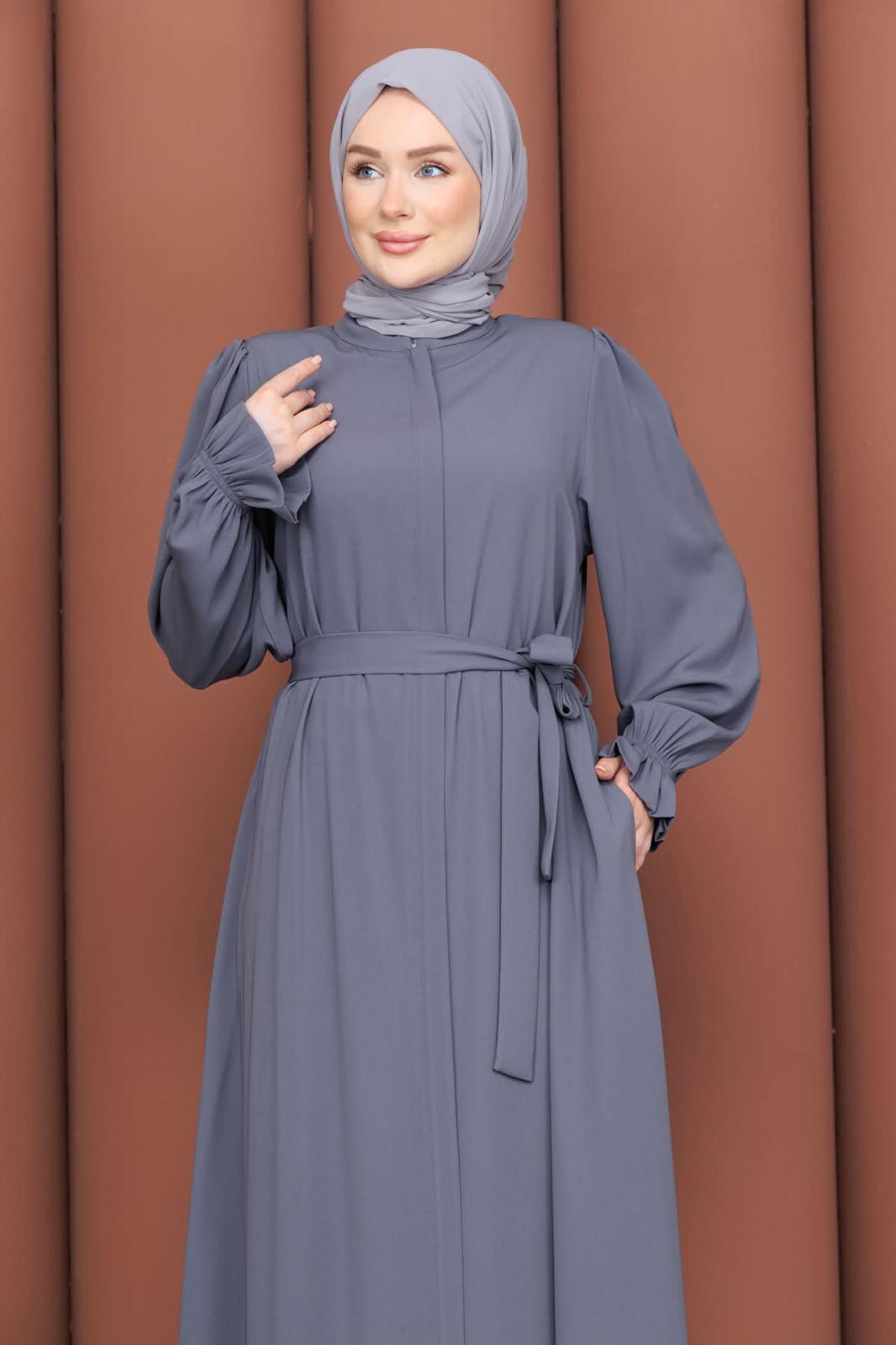 gri fermuarlı ferace modeli yeni nesil fermuarlı ferace ve tesettür giyim modelleri