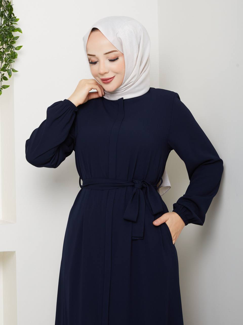 Lacivert Safir Medine İpeği Ferace - #L-115