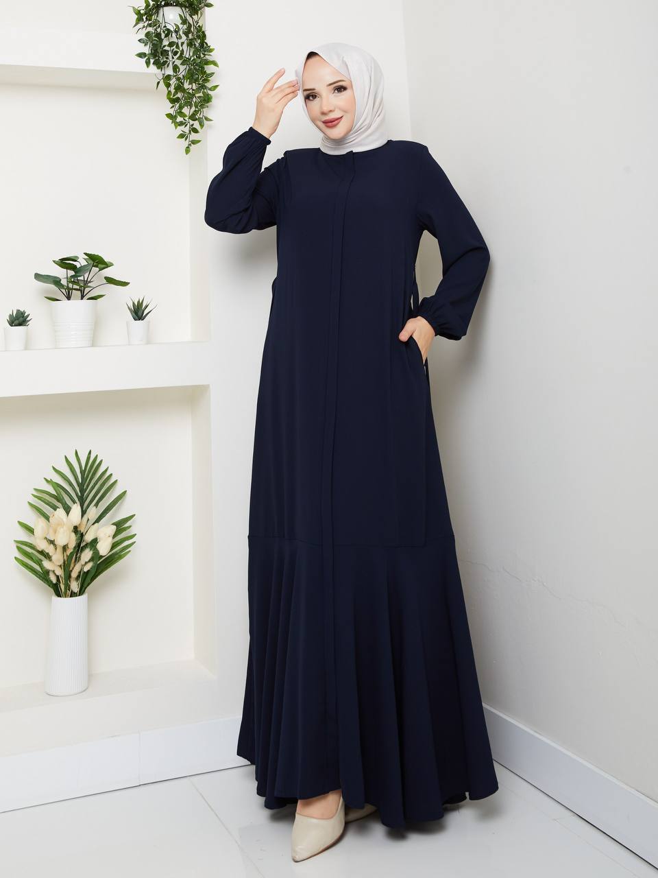 Lacivert Safir Medine İpeği Ferace - #L-115